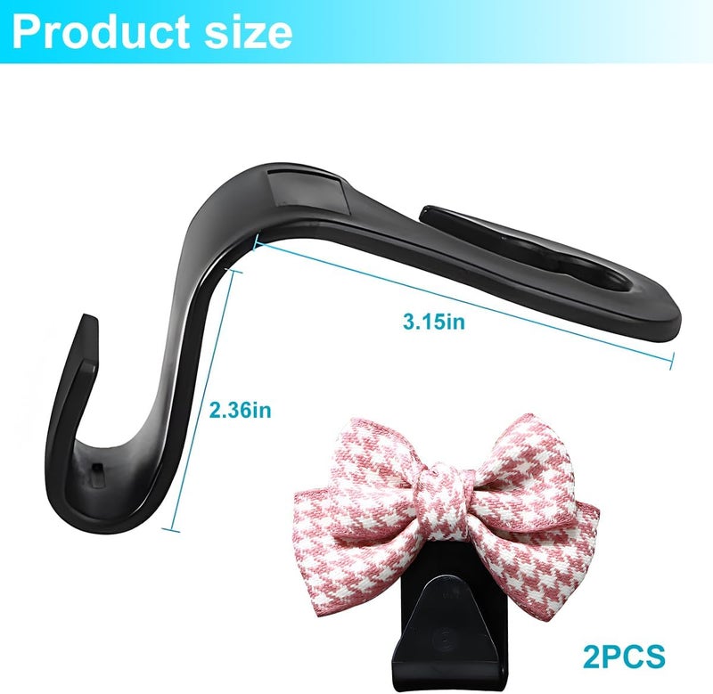 Mandark 2PCS Car Seat Headrest Hooks, Cute Bow Vehicle Hooks for Purses and Bags, Automotive Purse Hook Hanger Interior Decoration Accessories, Universal for SUV, Sedan, Truck (Pink/Small) - Image 2